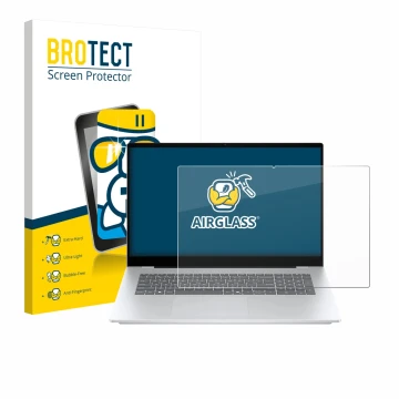 Face avant d’un emballage produit avec le logo de la marque BROTECT. À côté, l’appareil HP OmniBook 7 17-dc est représenté ave