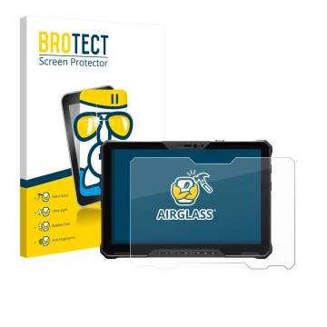 Face avant d’un emballage produit avec le logo de la marque BROTECT. À côté, l’appareil Dell Pro Rugged 12 RA02260 est représe