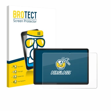 Face avant d’un emballage produit avec le logo de la marque BROTECT. À côté, l’appareil Lenovo Idea Tab Plus 12.1