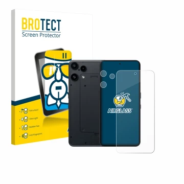 Face avant d’un emballage produit avec le logo de la marque BROTECT. À côté, l’appareil Nothing Phone (3a) Lite (Avant+Caméra)