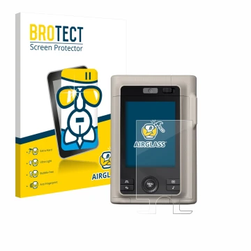 Face avant d’un emballage produit avec le logo de la marque BROTECT. À côté, l’appareil Fujifilm Instax Mini LiPlay Plus est r