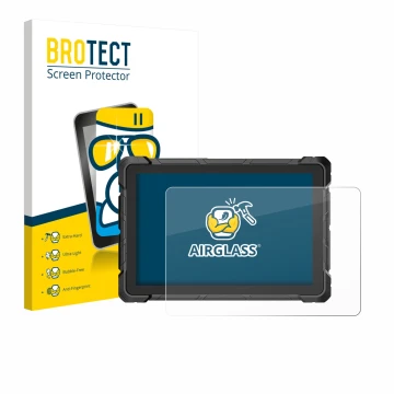 Face avant d’un emballage produit avec le logo de la marque BROTECT. À côté, l’appareil Higole F7G Rugged Tablet 10.1