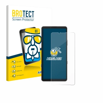 Face avant d’un emballage produit avec le logo de la marque BROTECT. À côté, l’appareil Sony Xperia 10 VII (case-friendly) est