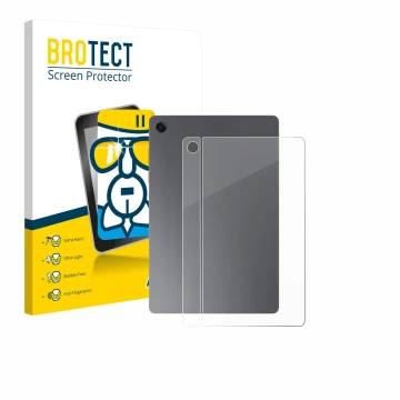 Face avant d’un emballage produit avec le logo de la marque BROTECT. À côté, l’appareil Samsung Galaxy Tab A11 Plus 5G 11