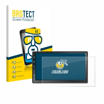 Face avant d’un emballage produit avec le logo de la marque BROTECT. À côté, l’appareil Atoto F7 WE F7G2B7WE 7