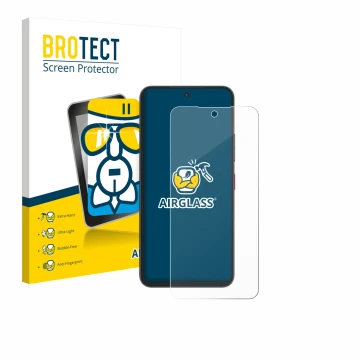 Face avant d’un emballage produit avec le logo de la marque BROTECT. À côté, l’appareil Telekom T Phone 3 Pro est représenté a