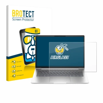 Face avant d’un emballage produit avec le logo de la marque BROTECT. À côté, l’appareil HP ProBook 4 G1a 14