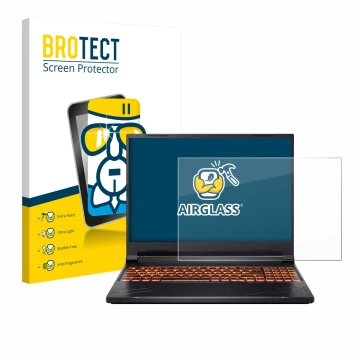 Face avant d’un emballage produit avec le logo de la marque BROTECT. À côté, l’appareil Acer Nitro V 16 est représenté avec la