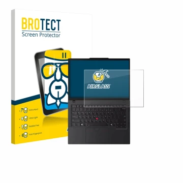 Face avant d’un emballage produit avec le logo de la marque BROTECT. À côté, l’appareil Lenovo ThinkPad P14s Gen 6 14.5