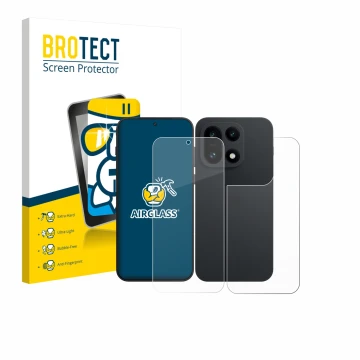Face avant d’un emballage produit avec le logo de la marque BROTECT. À côté, l’appareil OnePlus 15 (Avant+Arrière) est représe
