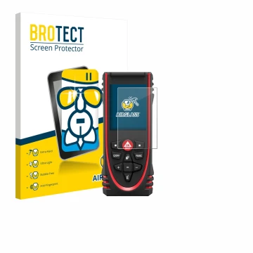 Face avant d’un emballage produit avec le logo de la marque BROTECT. À côté, l’appareil Leica DISTO X3 est représenté avec la 
