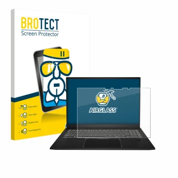 Face avant d’un emballage produit avec le logo de la marque BROTECT. À côté, l’appareil MSI Summit A16 AI+ est représenté avec