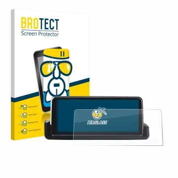 Face avant d’un emballage produit avec le logo de la marque BROTECT. À côté, l’appareil Junsun Carplay 10.25