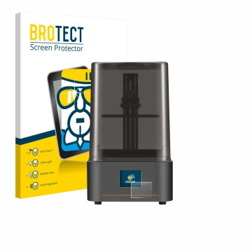 Face avant d’un emballage produit avec le logo de la marque BROTECT. À côté, l’appareil Anycubic Photon Mono 4 est représenté 