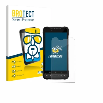 Face avant d’un emballage produit avec le logo de la marque BROTECT. À côté, l’appareil Zebra Xplore M60 est représenté avec l