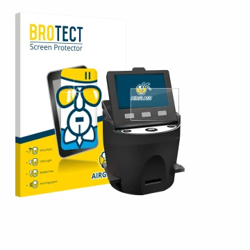 Face avant d’un emballage produit avec le logo de la marque BROTECT. À côté, l’appareil Kodak SCANZA est représenté avec la pr