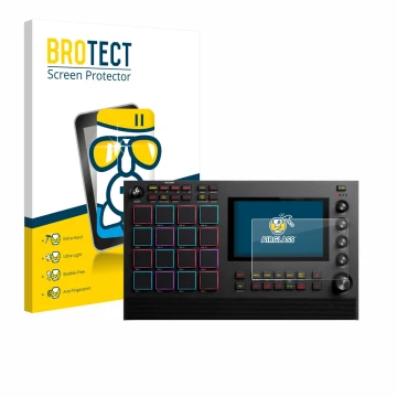 Face avant d’un emballage produit avec le logo de la marque BROTECT. À côté, l’appareil Akai MPC Live III est représenté avec 