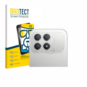 Face avant d’un emballage produit avec le logo de la marque BROTECT. À côté, l’appareil Xiaomi Poco F8 Pro (Caméra UNIQUEMENT)