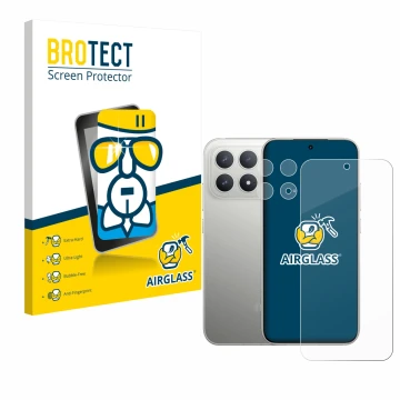 Face avant d’un emballage produit avec le logo de la marque BROTECT. À côté, l’appareil Xiaomi Poco F8 Pro 5G (Avant+Caméra) e