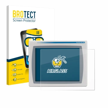 Face avant d’un emballage produit avec le logo de la marque BROTECT. À côté, l’appareil Allen Bradly HMI AB 2711P-RDT15C est r