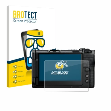 Face avant d’un emballage produit avec le logo de la marque BROTECT. À côté, l’appareil Nikon ZR 2025 est représenté avec la p
