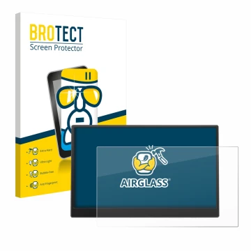 Face avant d’un emballage produit avec le logo de la marque BROTECT. À côté, l’appareil Azeyou PM1506S 15.6