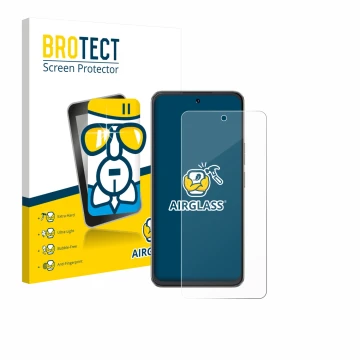 Face avant d’un emballage produit avec le logo de la marque BROTECT. À côté, l’appareil Cubot Note 60 est représenté avec la p