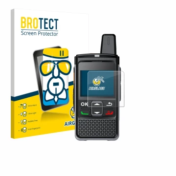 Face avant d’un emballage produit avec le logo de la marque BROTECT. À côté, l’appareil Hytera PNC360S est représenté avec la 