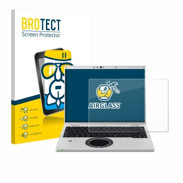 Face avant d’un emballage produit avec le logo de la marque BROTECT. À côté, l’appareil Panasonic CF-FV3 est représenté avec l