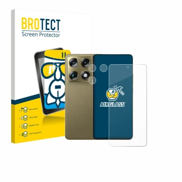 Face avant d’un emballage produit avec le logo de la marque BROTECT. À côté, l’appareil Motorola Signature 165 (Avant+Caméra) 