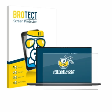 Face avant d’un emballage produit avec le logo de la marque BROTECT. À côté, l’appareil Dell XPS 14 DA14260 est représenté ave