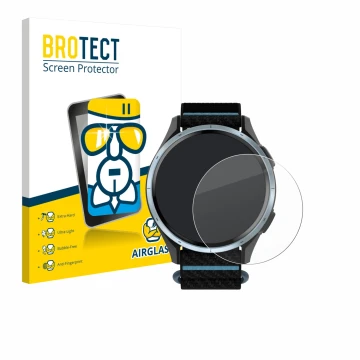 Face avant d’un emballage produit avec le logo de la marque BROTECT. À côté, l’appareil Garmin Approach J1 est représenté avec