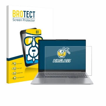 Face avant d’un emballage produit avec le logo de la marque BROTECT. À côté, l’appareil Lenovo ThinkBook 16 Gen 7+ est représe