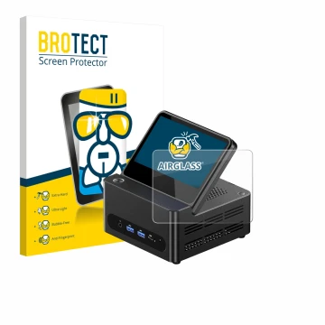 Face avant d’un emballage produit avec le logo de la marque BROTECT. À côté, l’appareil AOOSTAR ‎G-FLIP H255 est représenté av