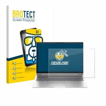 Face avant d’un emballage produit avec le logo de la marque BROTECT. À côté, l’appareil HP EliteBook 6 G1ah 16