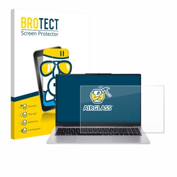 Face avant d’un emballage produit avec le logo de la marque BROTECT. À côté, l’appareil Acer Aspire Lite 15 AL15-45 est représ