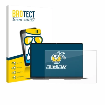 Face avant d’un emballage produit avec le logo de la marque BROTECT. À côté, l’appareil Geekom GeekBook X14 Pro est représenté