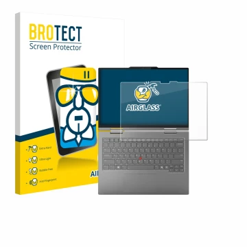 Face avant d’un emballage produit avec le logo de la marque BROTECT. À côté, l’appareil Lenovo ThinkPad X1 2-in-1 Gen 10 Aura 