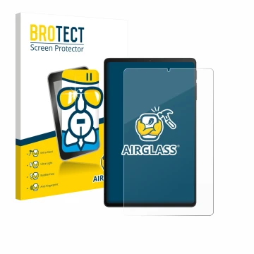 Face avant d’un emballage produit avec le logo de la marque BROTECT. À côté, l’appareil Xiaomi Black Shark Gaming Tablet est r