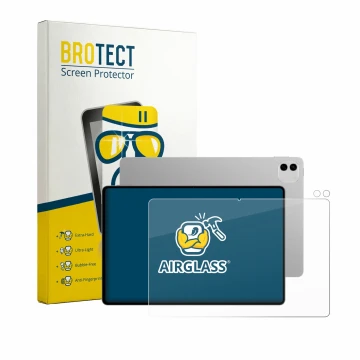 Face avant d’un emballage produit avec le logo de la marque BROTECT. À côté, l’appareil Honor Magicpad 4 12.3