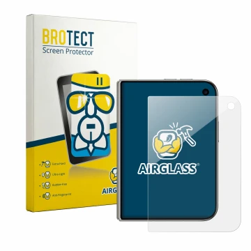 Face avant d’un emballage produit avec le logo de la marque BROTECT. À côté, l’appareil Apple iPhone Duo est représenté avec l