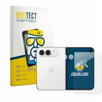 Face avant d’un emballage produit avec le logo de la marque BROTECT. À côté, l’appareil Apple iPhone Duo (Avant+Caméra) est re