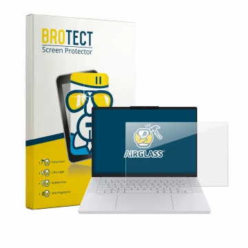 Face avant d’un emballage produit avec le logo de la marque BROTECT. À côté, l’appareil Lenovo Googlebook 15 est représenté av