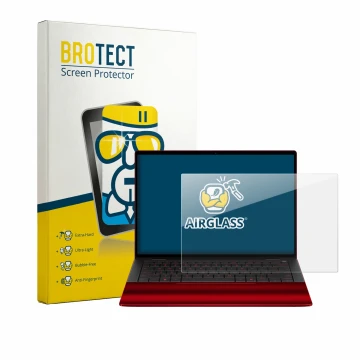 Face avant d’un emballage produit avec le logo de la marque BROTECT. À côté, l’appareil HP Scuderia Ferrari Notebook est repré