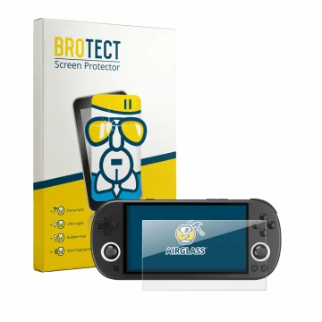 Face avant d’un emballage produit avec le logo de la marque BROTECT. À côté, l’appareil Trimui Smart Pro est représenté avec l