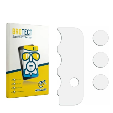 Face avant d’un emballage produit avec le logo de la marque BROTECT. À côté se trouve la protection d’écran correspondante.