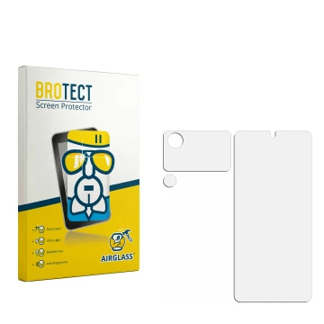 Face avant d’un emballage produit avec le logo de la marque BROTECT. À côté se trouve la protection d’écran correspondante.