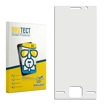 Face avant d’un emballage produit avec le logo de la marque BROTECT. À côté se trouve la protection d’écran correspondante.