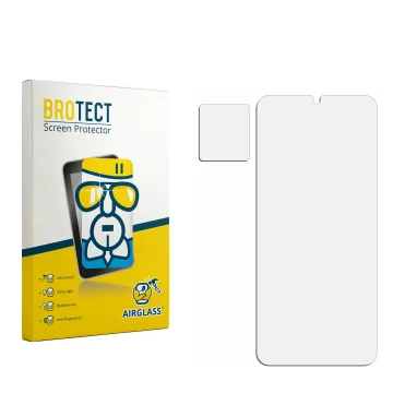 Face avant d’un emballage produit avec le logo de la marque BROTECT. À côté se trouve la protection d’écran correspondante.