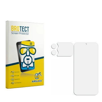 Face avant d’un emballage produit avec le logo de la marque BROTECT. À côté se trouve la protection d’écran correspondante.